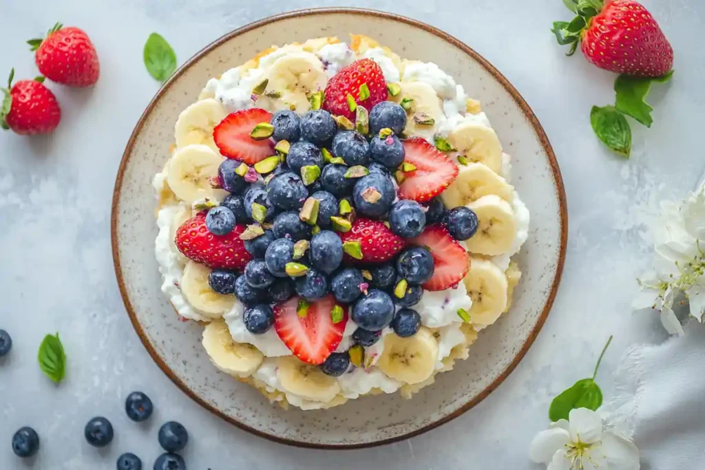 Blueberry Fluffy Cottage Cheese Cloud Bread: The Ultimate Summer Snack 12 Blueberry cloud bread with yogurt and fruit toppings